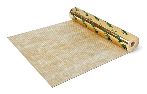 A roll of moisture resistant underlay on a white background